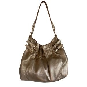 Michael Kors Vintage Y2K Metallic Bronze Leather Slouchy Hobo Bag Buckle Accent‎